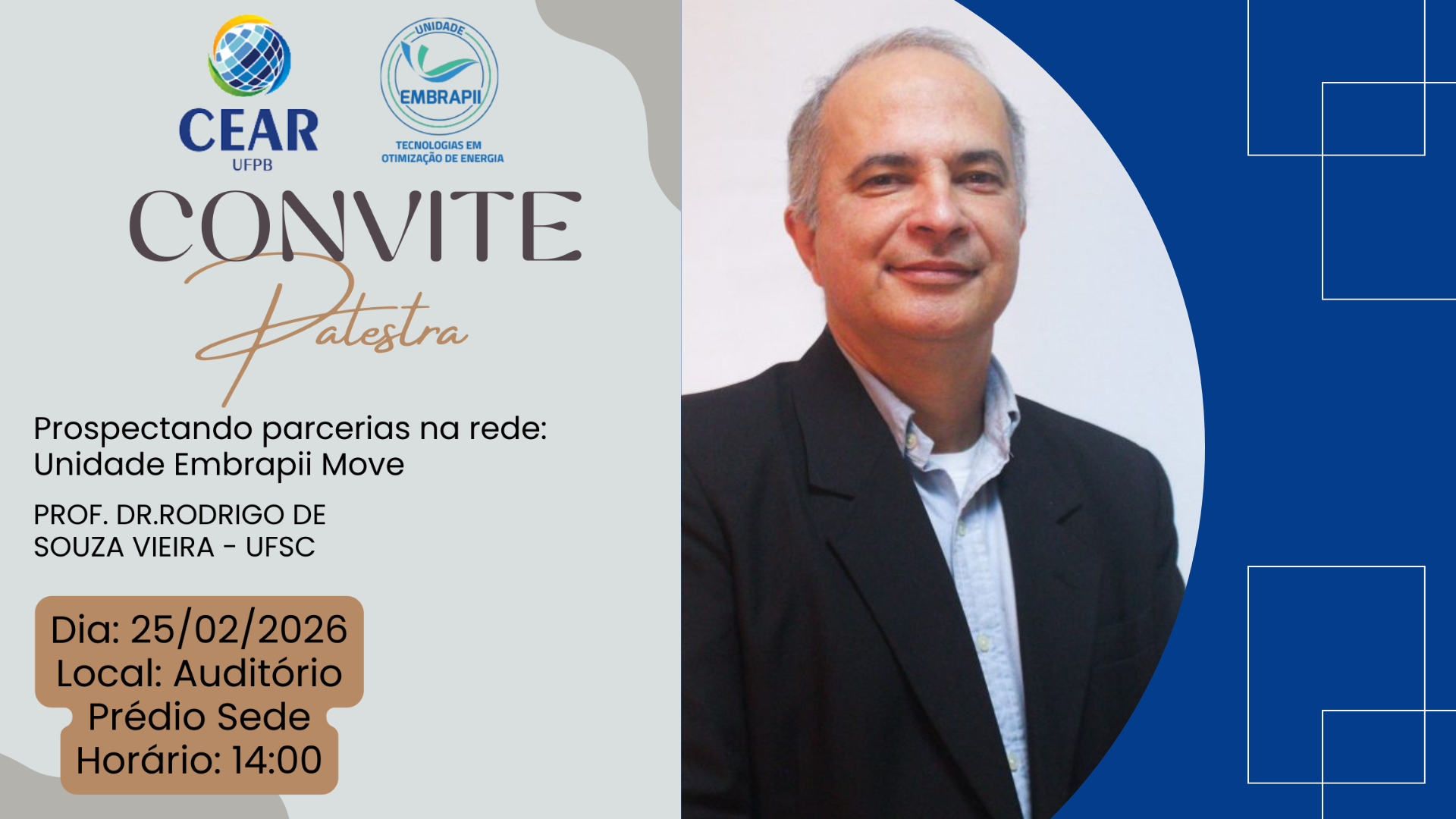 Embrapii do CEAR promoverá palestra com o coordenador da Unidade Embrapii MOVE da UFSC Imagem: Divulgação