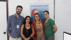 Na foto, da esquerda para a direita: prof. Rafael Travassos, coordenador de Biotecnologia; Emília Porto, secretária e assessora da coordenação; profª Mônica Dias, presidente da CPA e profª Sildivane Silva, vice coordenadora de Biotecnologia.