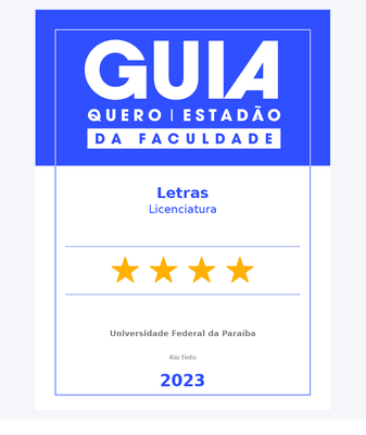 Banner de divulgação da nota do Curso de Letras Campus IV UFPB no Guia da Faculdade 2023